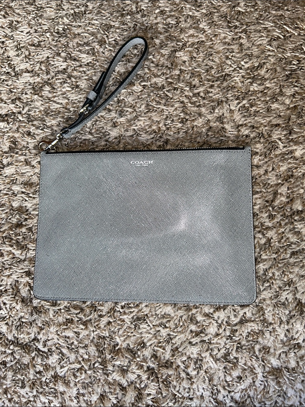 Coach Silver Gray Zip Wristlet Pouch